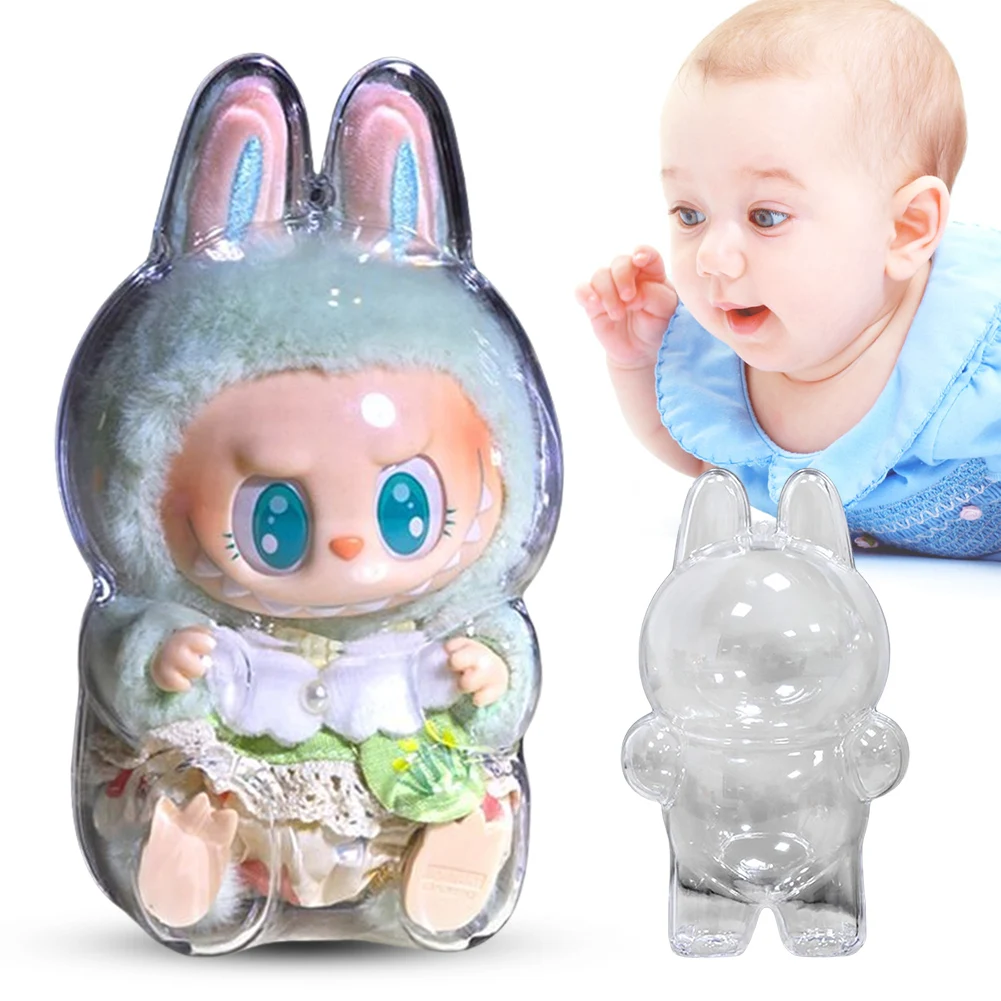 For Labubu Transparent Protective Cover Monster Toy Storage Case Cute Elf Plushie Display Cover for Sitting Party Dolls