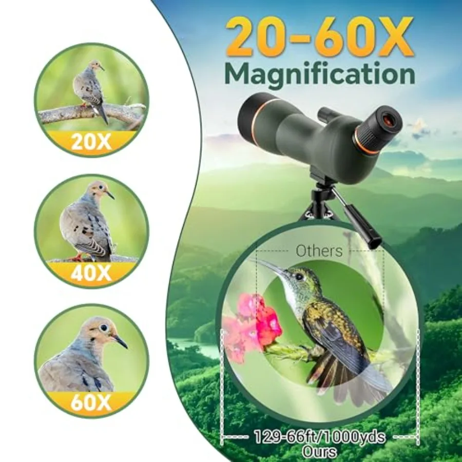 Spotting Scope with Tripod for Target Shooting, Bird Watching, Wildlife Viewing: BAK4 HD Waterproof Fogproof Spotter Scope with