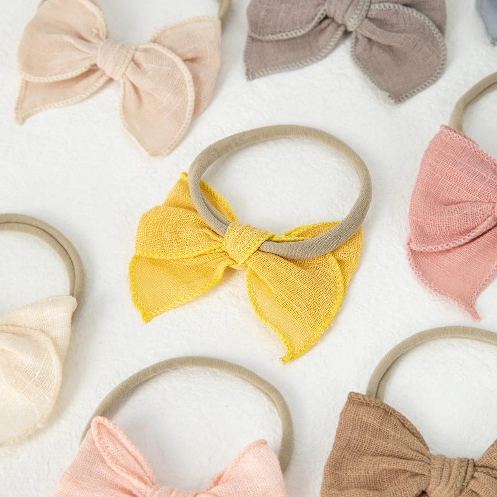 Mini Fable Bow Baby Headbands Solid Hair Ties Ealstic Nylon Hairbands Cute Newborn Boys Girls Headwear Candy Kids Headwraps