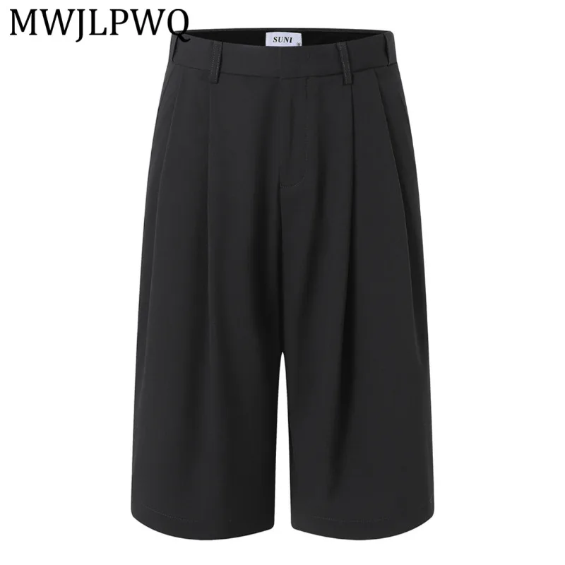 

MWJLPWQ American Retro Pleated Loose Straight Cropped Pants For Men And Women Summer Casual Versatile Wide-Leg Trousers 16093