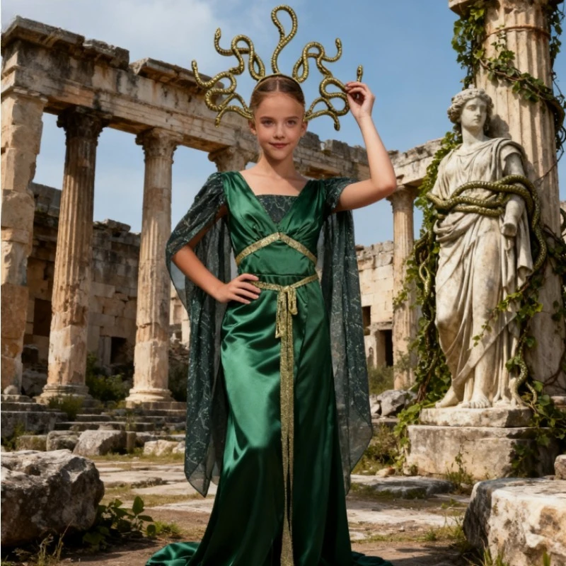 Halloween Popular Greek Mythology Costume Blue Succubus Cosplay Costume Gorgon Scale Performance Costume Stage Styling Set