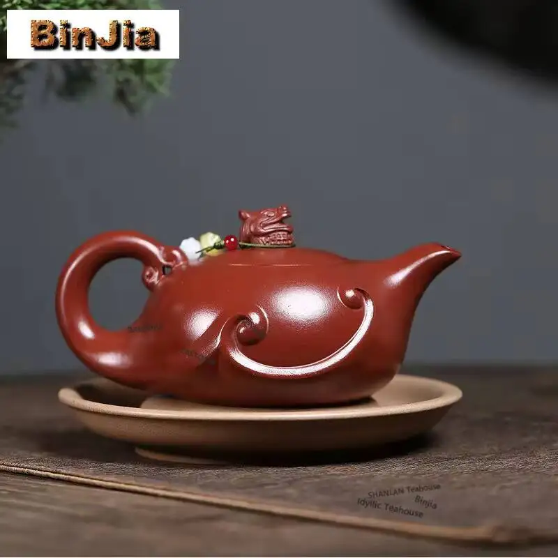 340ml Aesthetic Yixing Purple Clay Teapots Handmade Dragon Pot Raw Ore Dahongpao Mud Kettle With Filter Zisha Tea Set Cha Gift