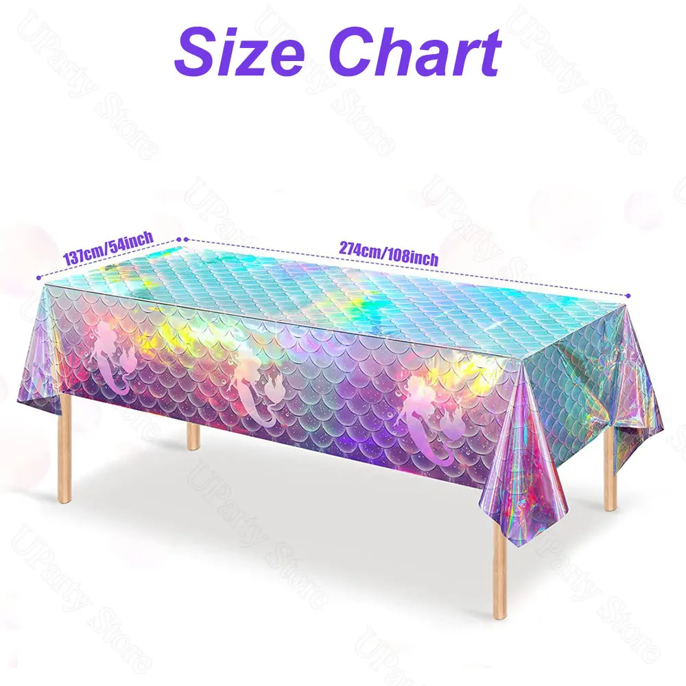 Iridescent Mermaid Tablecloth Disposable Shinny Laser Mermaid Table Cover for Under the Sea Birthday Baby Shower Party Supply