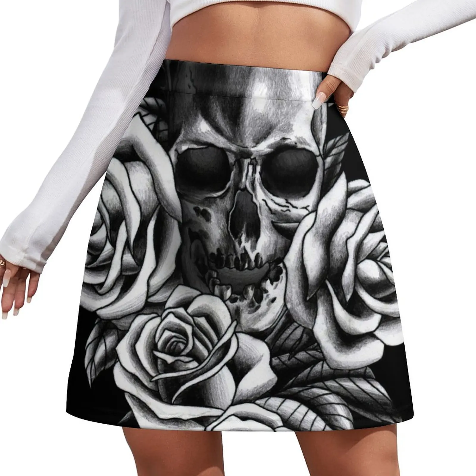

Skull and Roses Mini Skirt dresses for prom womens clothing japanese fashion