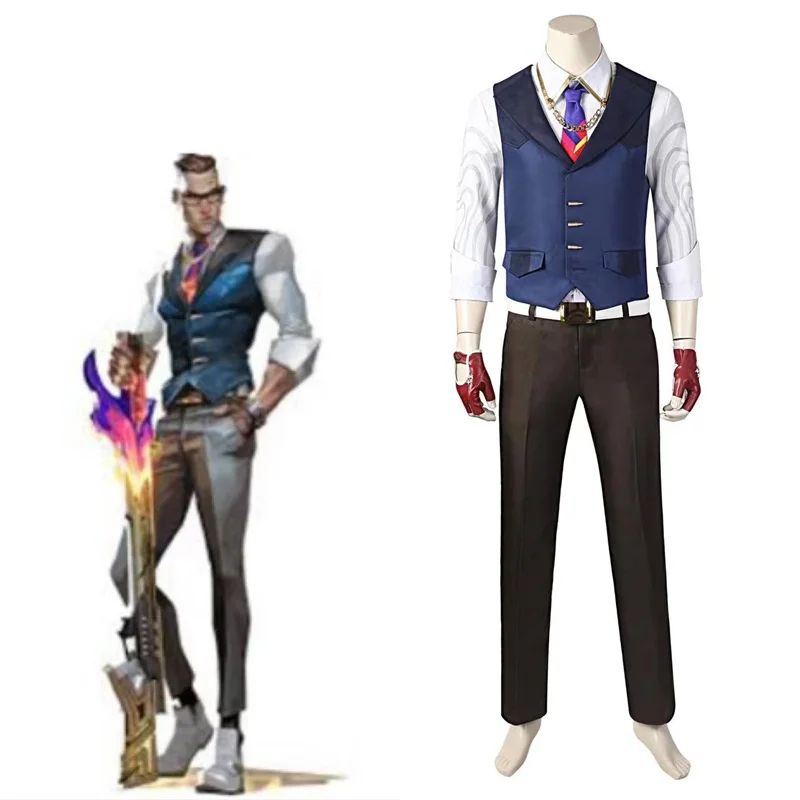 

Game Valorant Chamber Cosplay Costume Vest Pants Shirt Necktie Glove Belt Male Outfits Uniform Halloween Carnival Suit