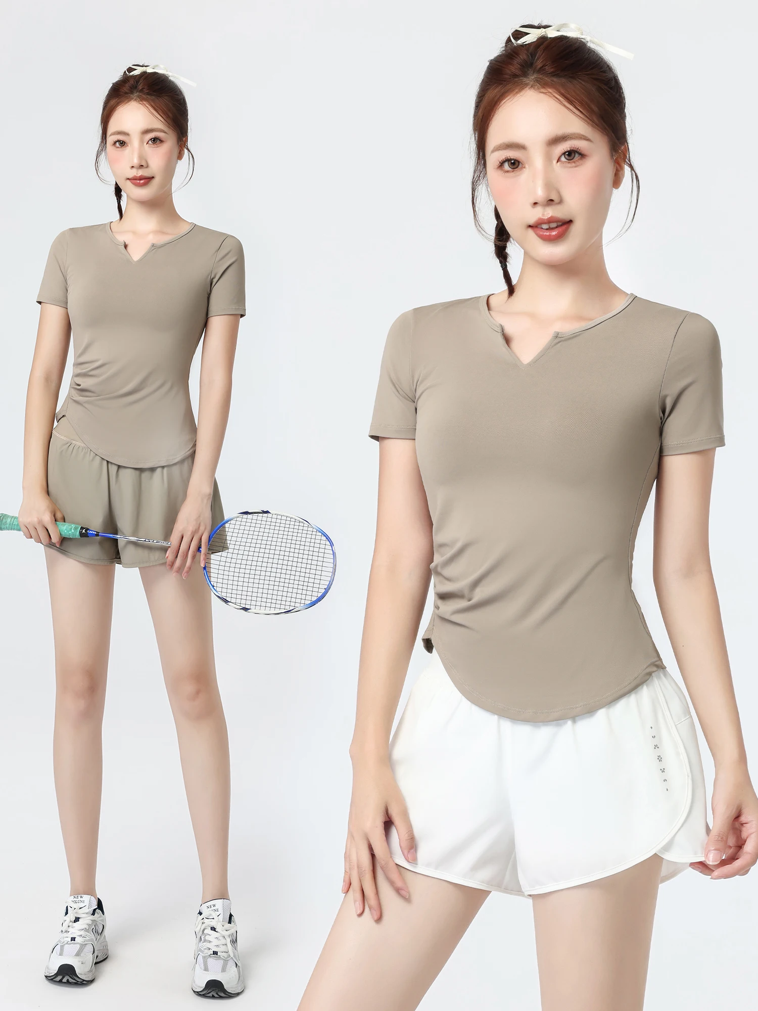 

Спортивный комплект Dry Fit для женщин: летние шорты для бега и профессиональный тренировочный топ с коротким рукавом