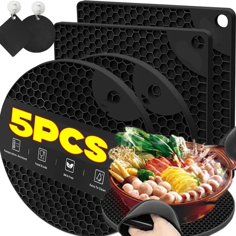 

Silicone Trivets Heat Resistant Trivet Mats Hot Pots Holders Multipurpose Non-Slip Hot Pads Jar Opener Large Coasters Spoon Mat