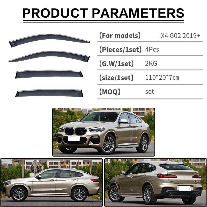 For BMW X4 F26 G02 Accessories Window Visor Rain or Shine Side Window Deflector Door Visor Vent Shades Ventvisor Bright Strip