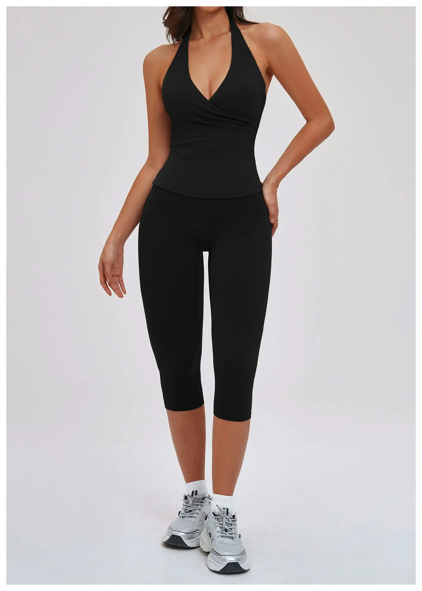 Yoga Capri Pants Suit 2 Pieces Gym Set Women Backless Tops Capri Pants Set Gym Suit Fitness Athletic Wear Sportswear Workout Set
