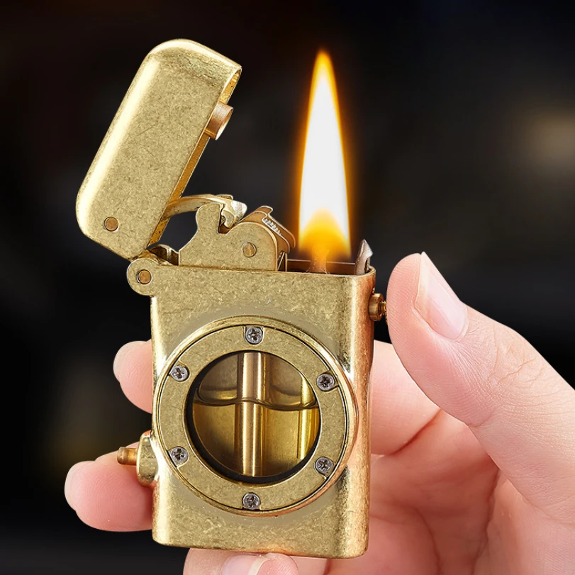 One-button Ejection Ignition Safety Switch Vintage Kerosene Lighter Transparent Oil Warehouse Metal Lighter Men's Creative Gift