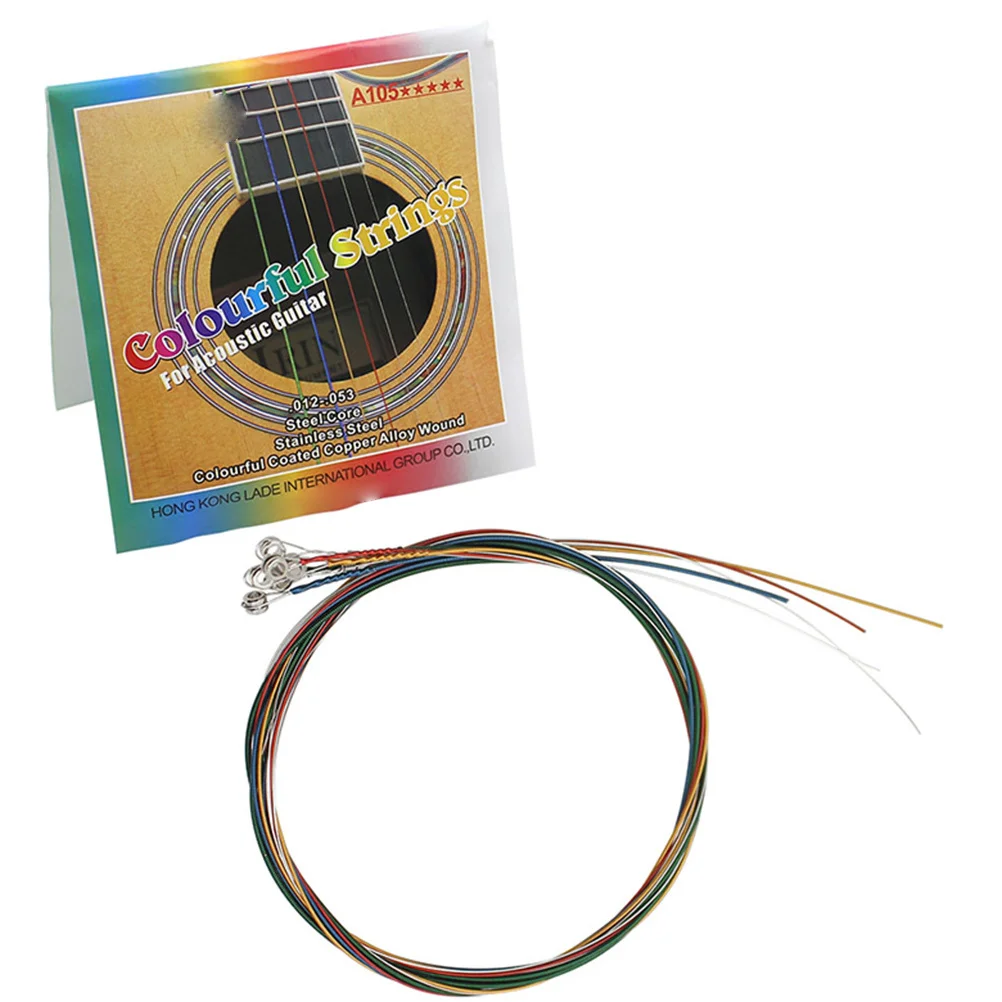 6pcs Folk Strings Acoustic Alloy Coated Colorful Winding Design Long-Lasting Tuning For Country Music Guitar Strings