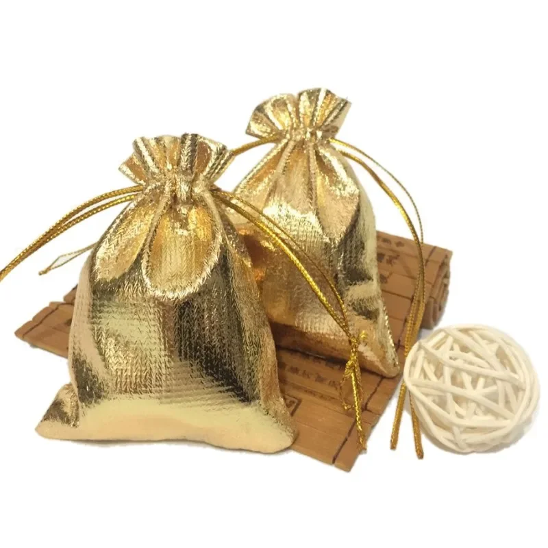 

20pcs/lot Jewelry Packing Gold Color Foil Cloth Drawstring Storage Bag 9x12cm Wedding Gift Bags & Pouches