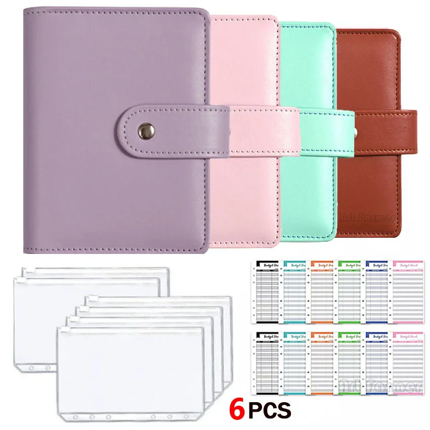 New A7 Pu Leather Budget Binder Notebook Cash Envelopes System Set Clip-On Binder Pockets for Money Budget Saving Bill Organizer