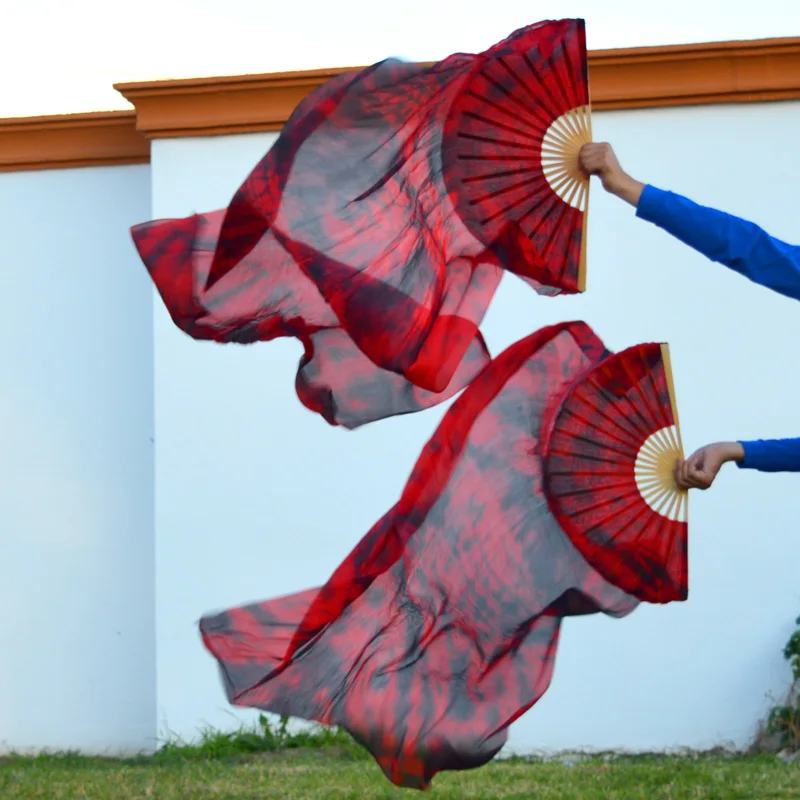 Abanicos de danza del vientre para niños y mujeres, abanicos largos de seda Real para práctica de bailarina, Color degradado, 180/X90 cm, 100%, accesorios de baile, 1 par, gran oferta