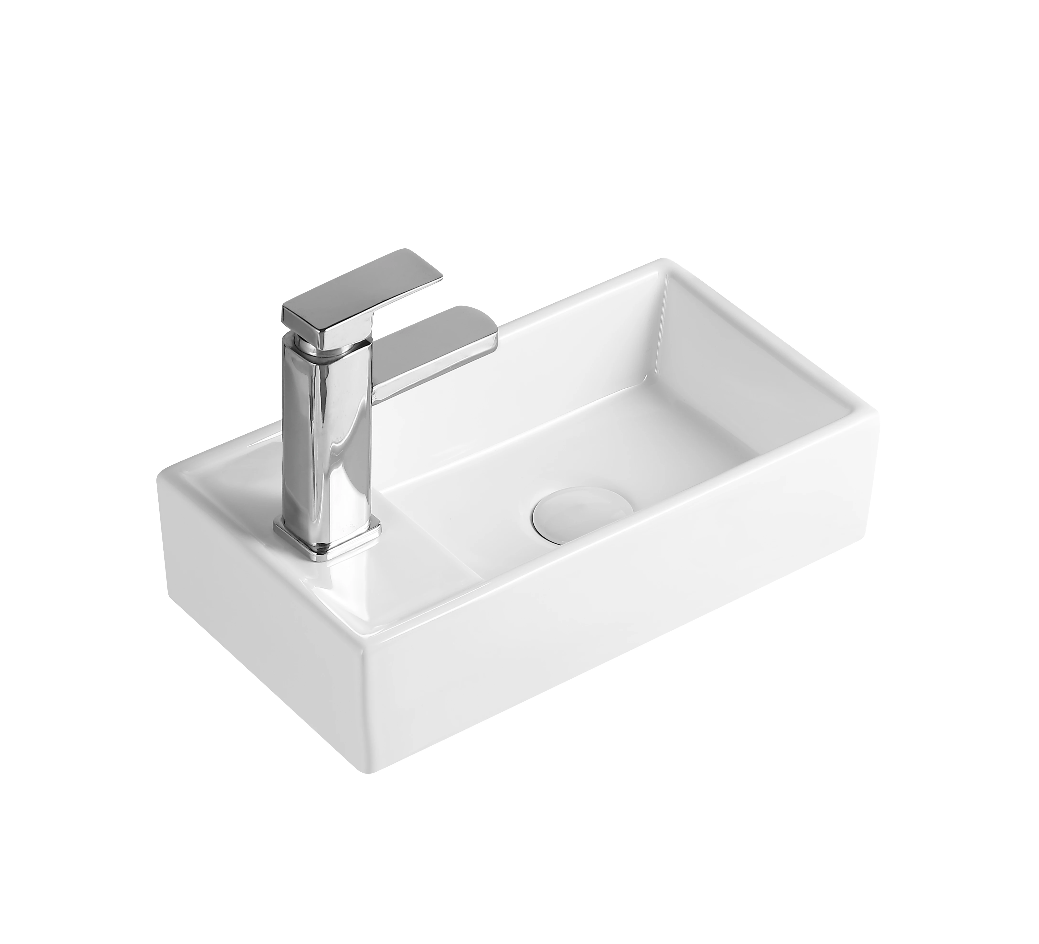 Modern rectangular ceramic basin, high quality glossy white bathroom sink, single hole installation, easy to clean, suitable