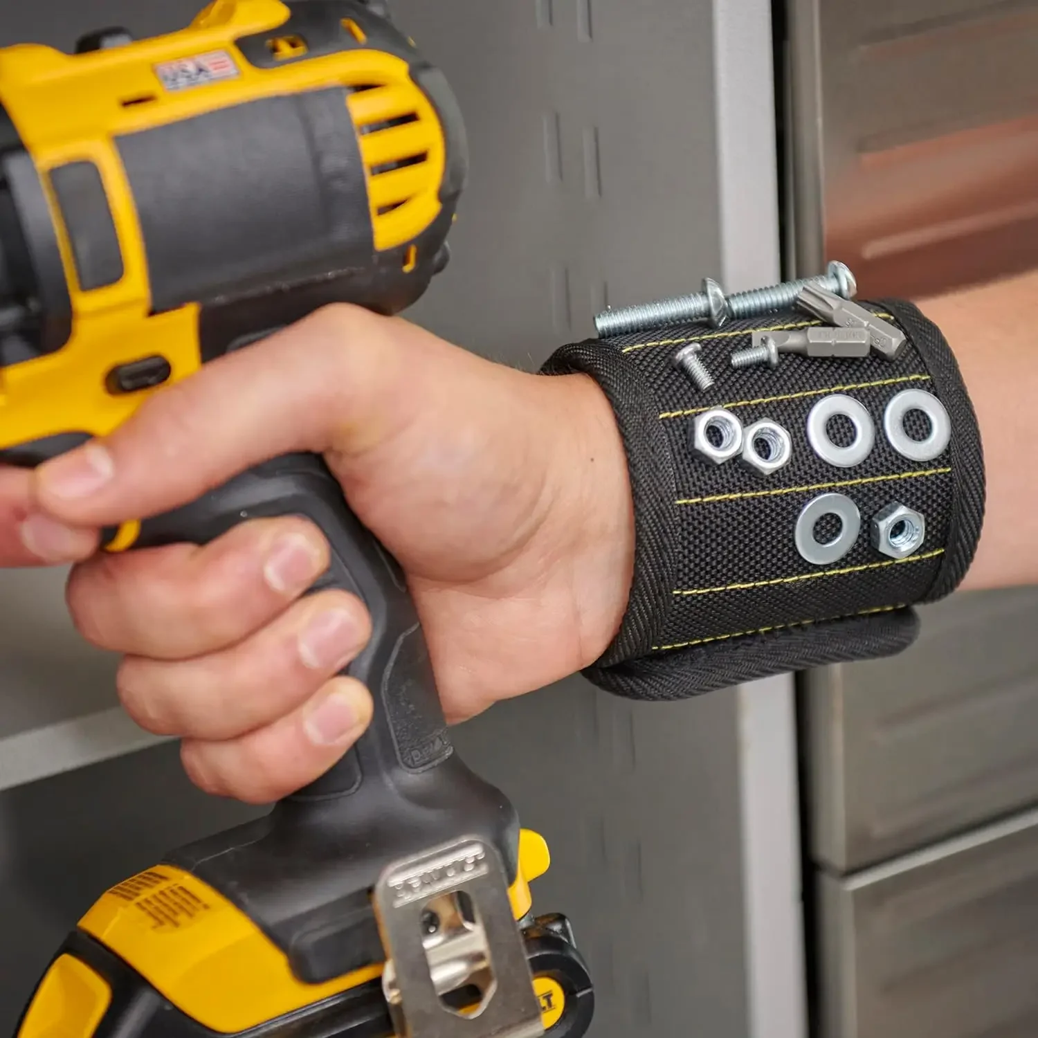 Magnetic Wrist Strap for Fixing Screws, Nails, Drill Bits, Wrist Tool with Strong Magnet, Black Strap for Fixing image 3