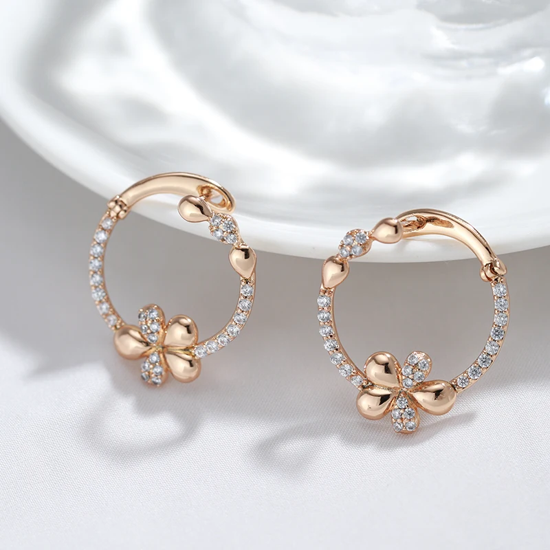 Kinel New Innovative 585 Rose Gold Color Drop Earrings Luxury Elegant Crystal Flower Earrings for Woman Fashion Vintage Jewelry