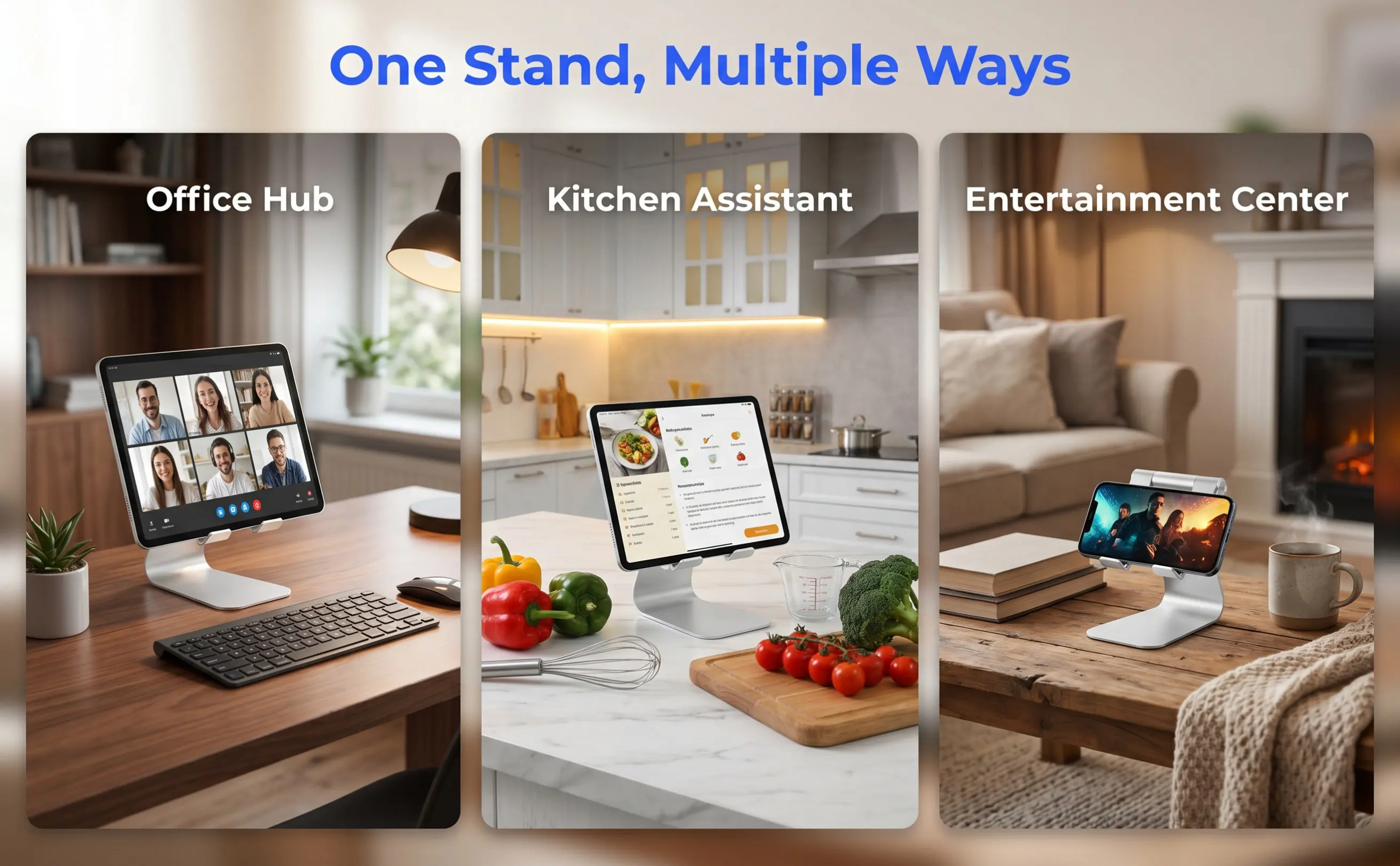 Stable Aluminum Desktop Tablet Stand Multi-Angle Adjustable Holder Sticky Suction Mount Base for Watching Videos Reading Typing