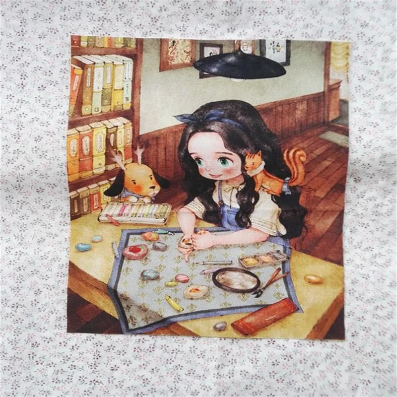 Syunss 1PCS Cute Girls Printed Hand Dyed Cotton Linen Fabric Telas Sewing DIY Patchwork Hand Embroidery Quilting Bags Tecido