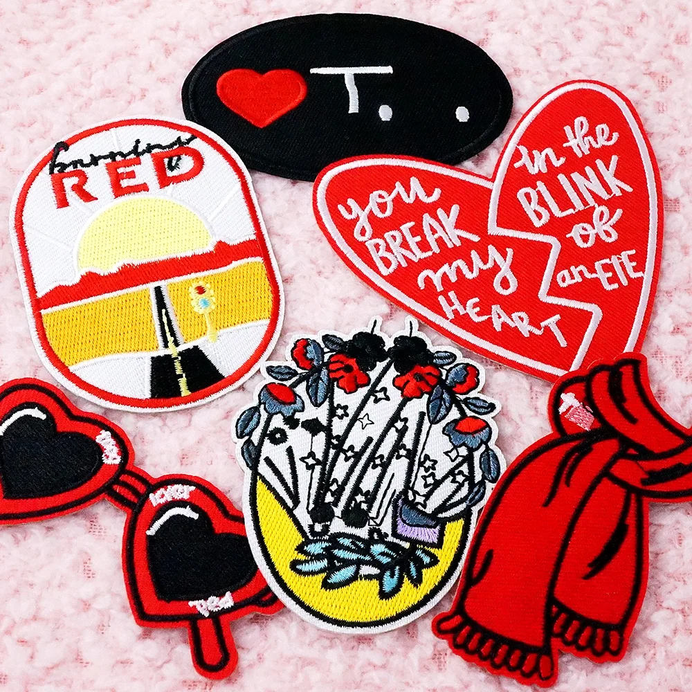 

6Pcs/Lot Red Heart Iron on Patches Cloth Embroidered Applique Sewing Clothes Apparel Accessories Decoration Patch for Clothes
