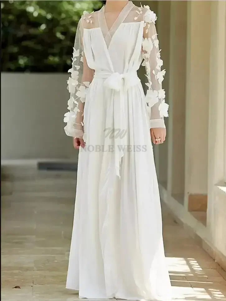 3D Flowers Long Sleeve Wedding Jacket Chiffon Party Shawl BOLERO Maternity Gowns for Photography Elegant Wedding Robe Customized