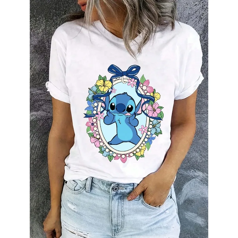 

Disney Women's Casual T-shirt with Cute and Fun Printed Comfortable Loose Casual Round Neck Women's Trendy Y2K Top