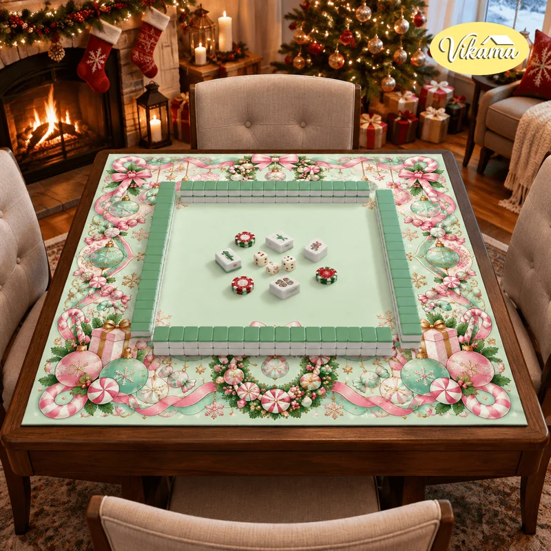 ChristmasCandy Wreath Mahjong Table MatNon Slip WashableLiving Room Family Game NightHoliday Decor