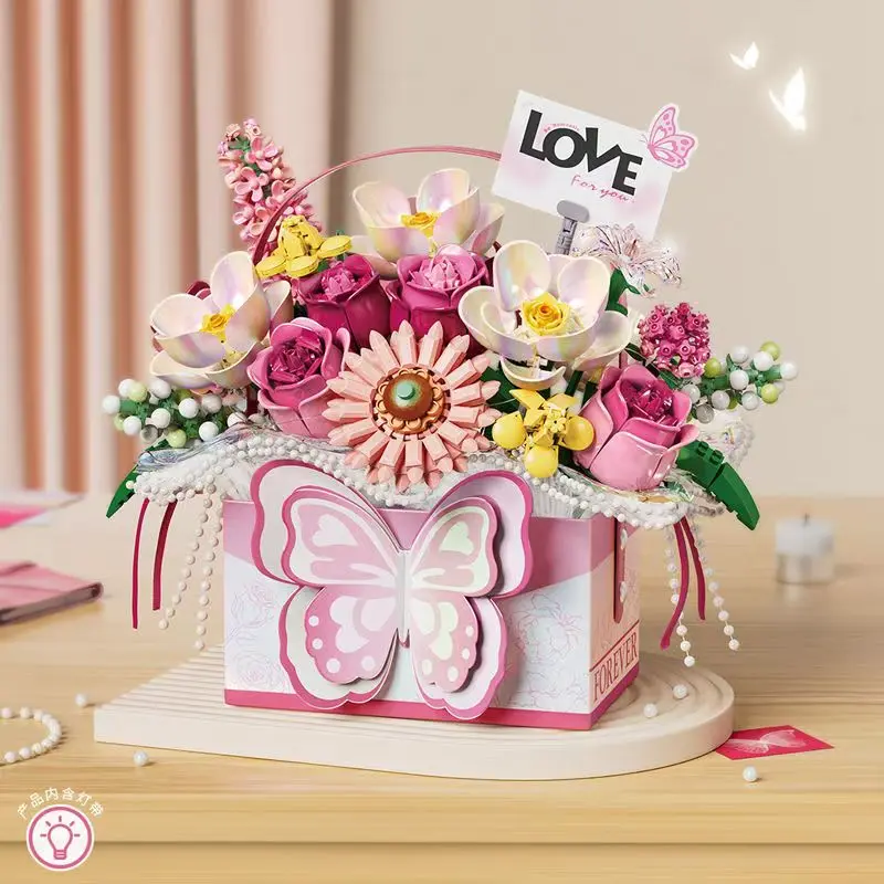 الزهور لتقوم بها بنفسك كتل الديكور ديكور المنزل نموذج ألعاب مكعبات البناء تجميع لعبة هدية الكريسماس للأطفال الكبار 4811 #5