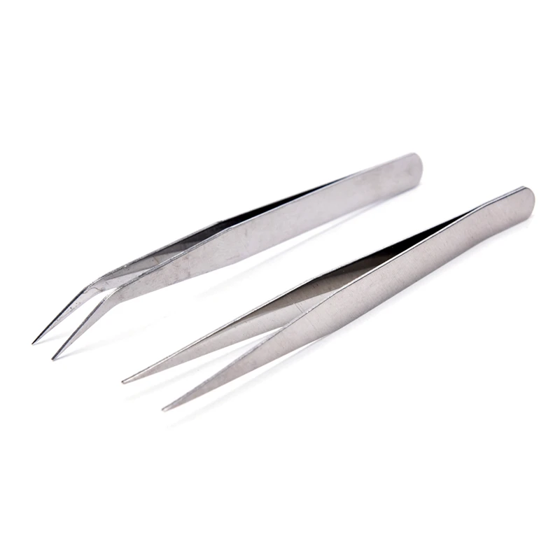 2pcs Stainless Steel Straight Elbow Tweezers Patchwork Hook Pick-up Tools