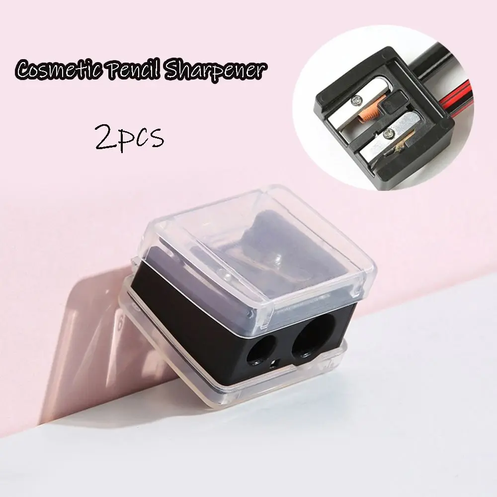 Sacapuntas de lápiz cosmético de moda, sacapuntas de lápiz delineador de ojos portátil de 2 agujeros, Mini sacapuntas de cejas negro