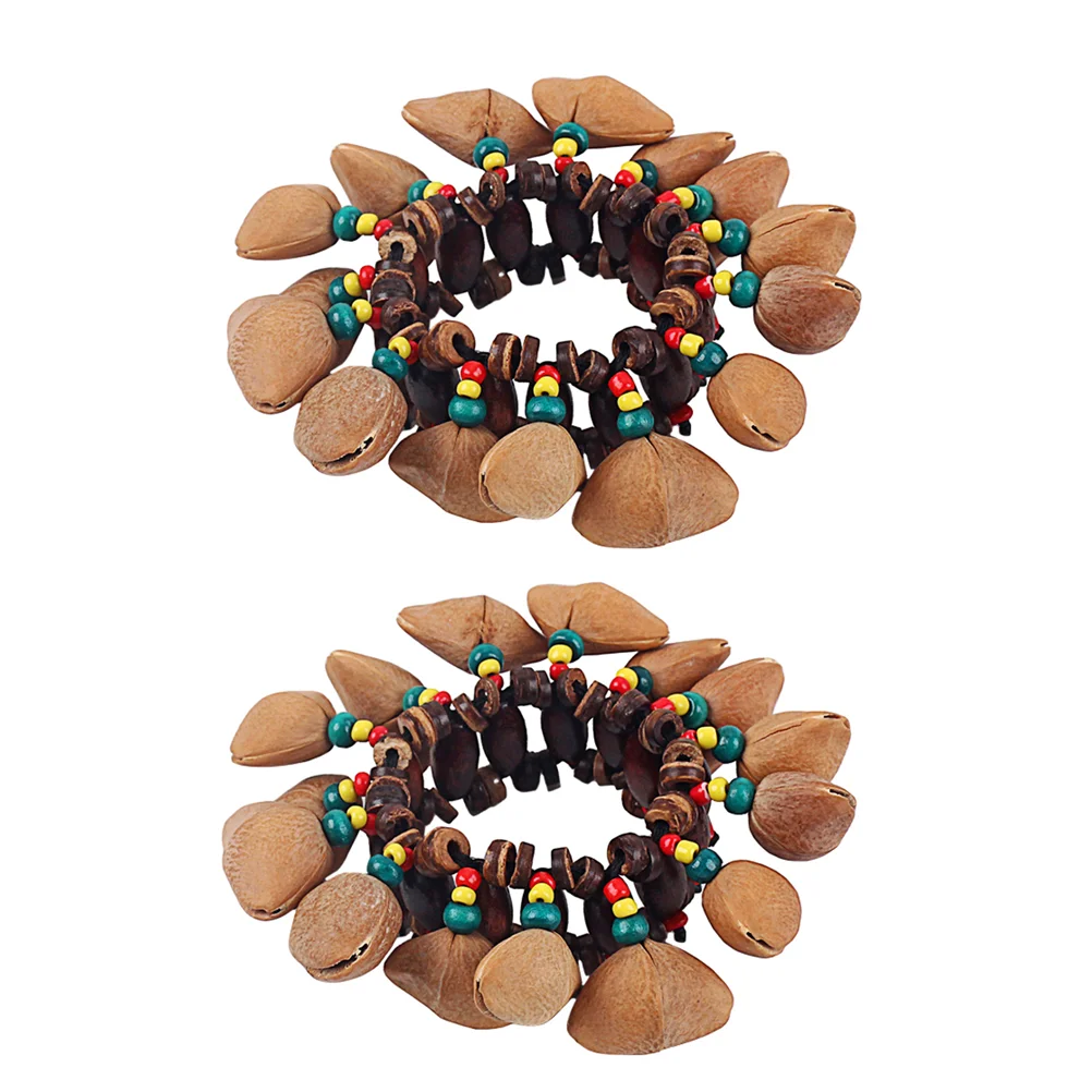 

2 Pcs African Nutshell Handbell Exquisite Wrist Bells Dance Bracelets Manual Percussion Instruments Wood Coconut Toy Decorative