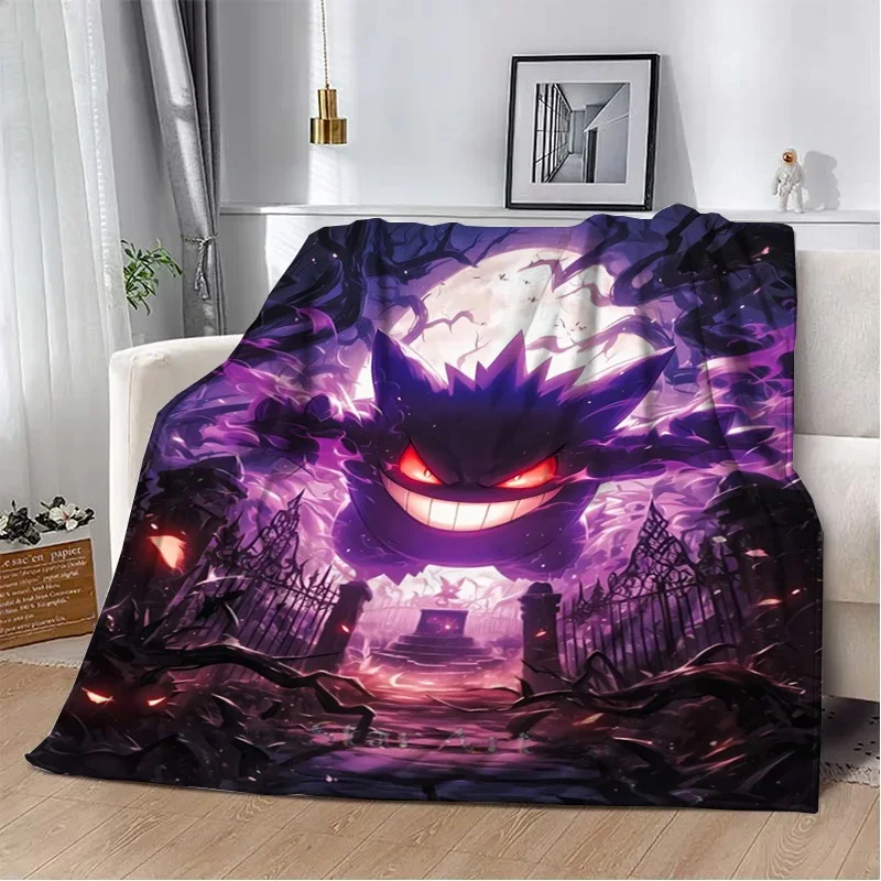 Japanese Anime Pokemon Gengar HD Cartoon Plush Blanket for Bed Sofa Soft Flannel Throw Fluffy Children Picnic Blankets Kids Gift