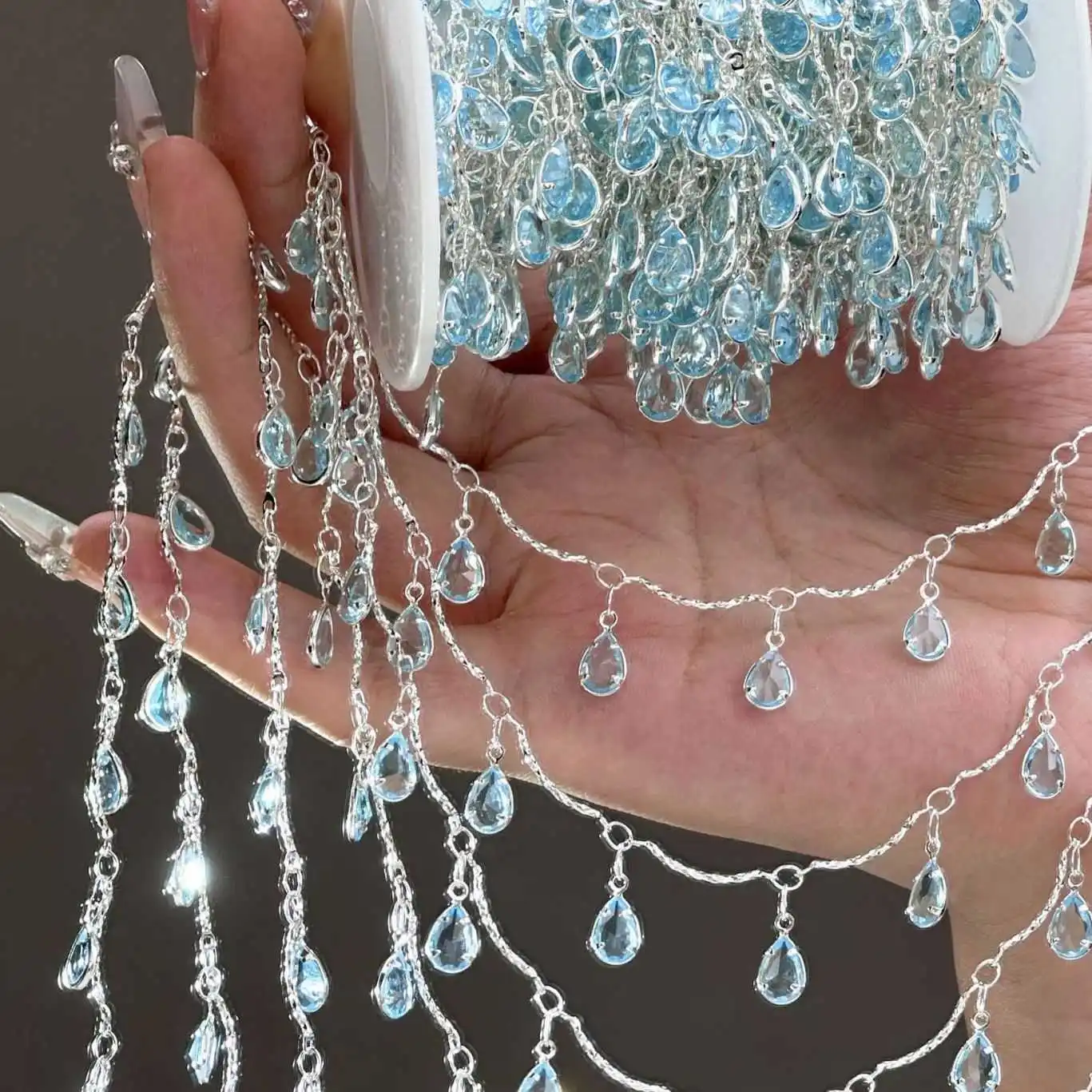 0,5/1/2 mt/los Wassertropfenförmige Zirkon Handgemachte Kette Für DIY Armband Halskette Kleidung Zubehör Und Haar krone Kette Material