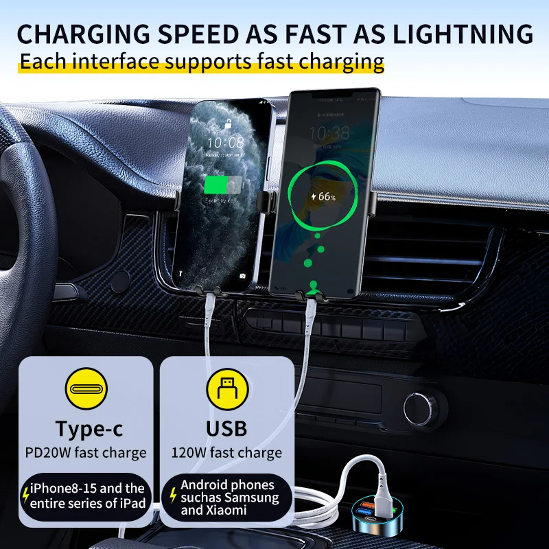 빠른 충전 차량용 충전기 전압 보호 iPhone 용 USB Type-c 5 인터페이스가있는 휴대 전화 어댑터 Samsung Xiaomi Huawei