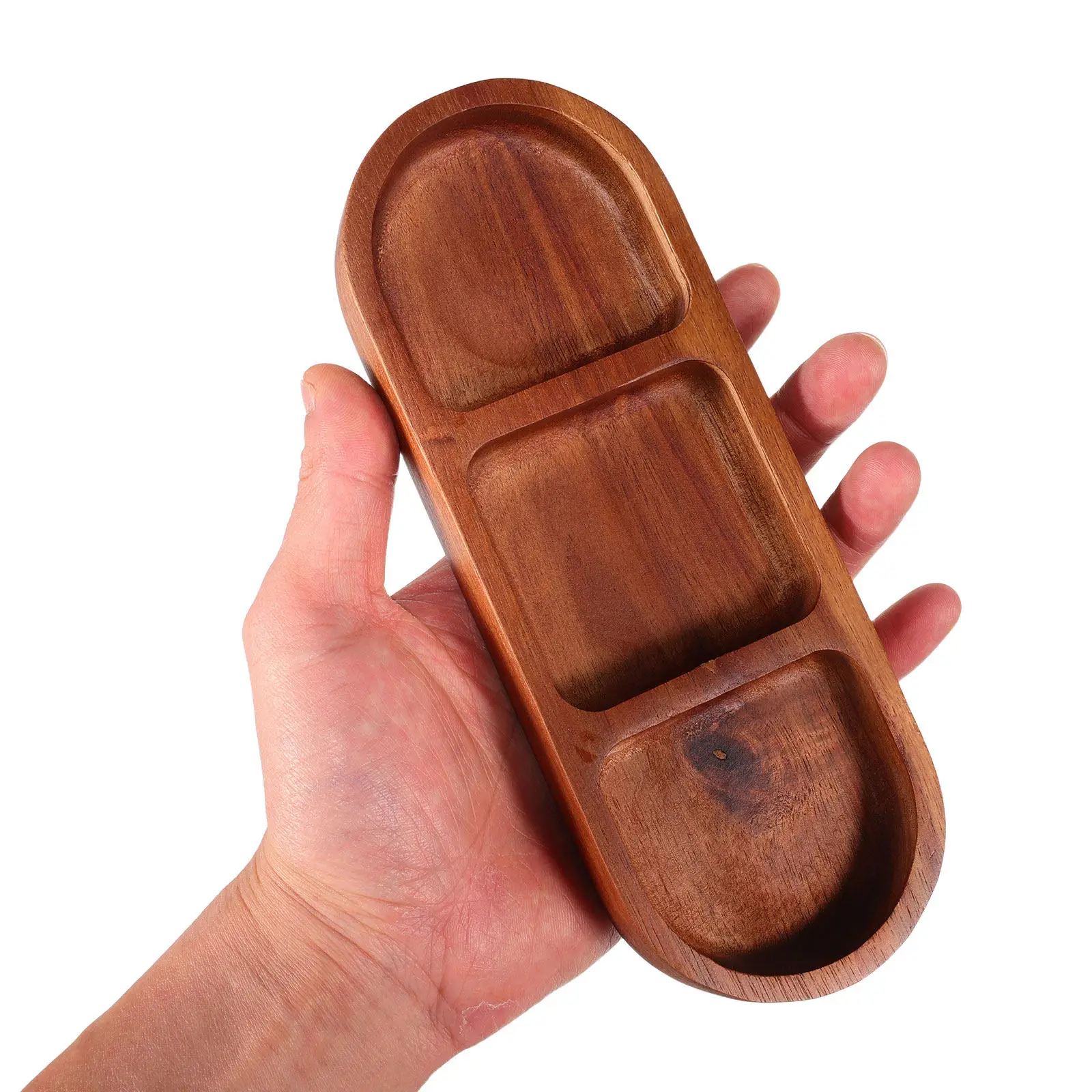 2PCS New 2/3 Grids Solid Wood Tray Wooden Retro Food Plate Creative Brown Jewellery Display Trays Food Sushi Bread For Breakfast