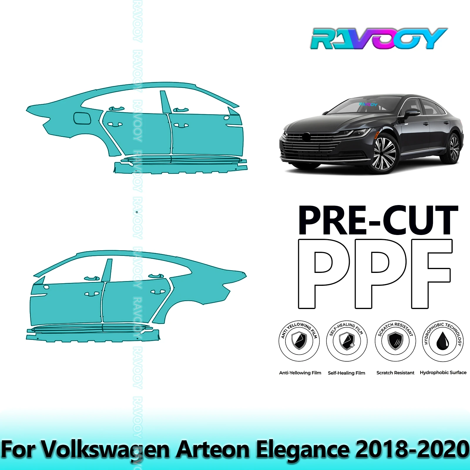 

For Volkswagen Arteon Elegance 2018-2020 8.5mil Clear Matte Pre-Cut PPF Door & A/B Pillar Kit TPU Paint Protection Film Set