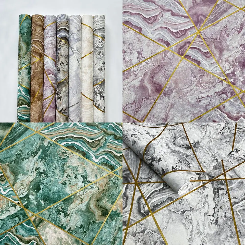 Modern Minimalist Luxury Style Wallpaper with Golden Lines for Living Room Bedroom Accent Wall Hotel Restaurant Commercial Use