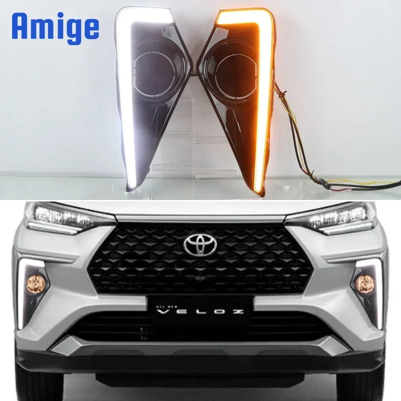 

Car LED DRL 12V Daylights For Toyota 2021 2022 2023 Yellow Turn Signal Daytime Running Headlamps Auto Driving Lamp