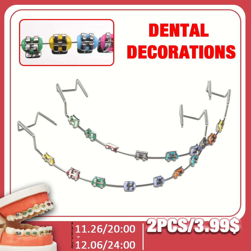 2Pcs Colorful Temporary Tooth Decoration Braces Teeth Temporary Dental Decoration Accessories With Metal Wires