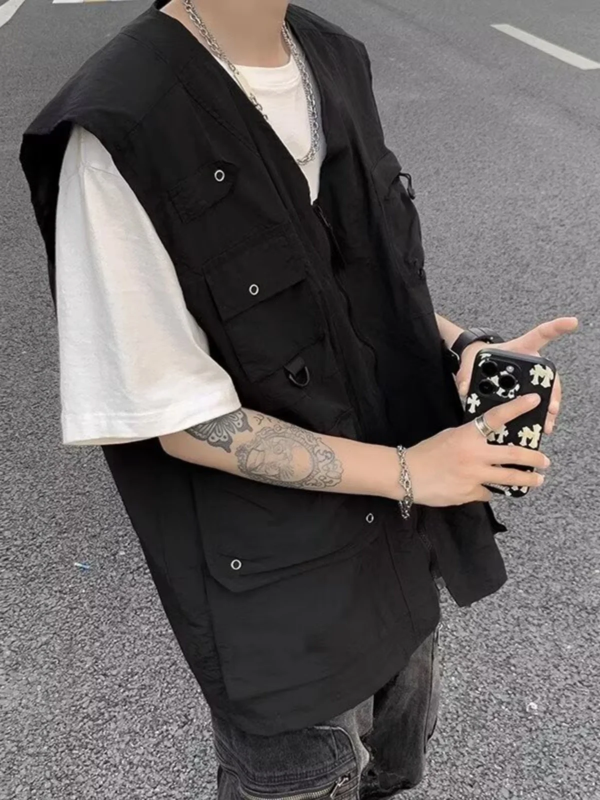 

Летняя свободная рабочая одежда Sle Vest Svel y Универсальная верхняя одежда V-Ne Без глажки Прочная повседневная молодежная мода