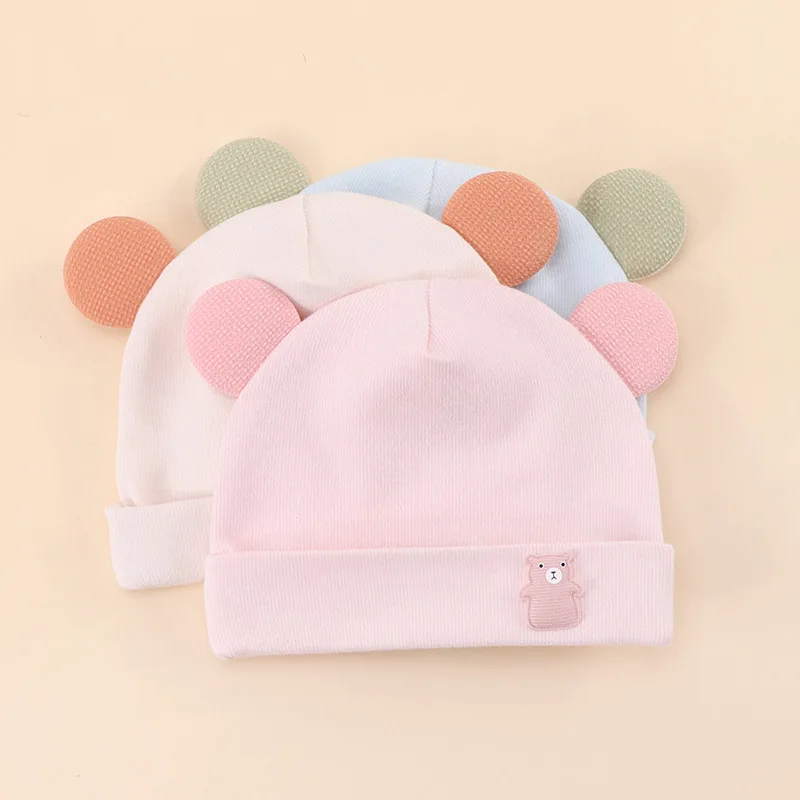 

0-3Month Newborn Fetal Hat Soft Cotton Baby Beanies Cute Cartoon Bear Infant Pullover Cap Autumn Children Head Protection Bonnet