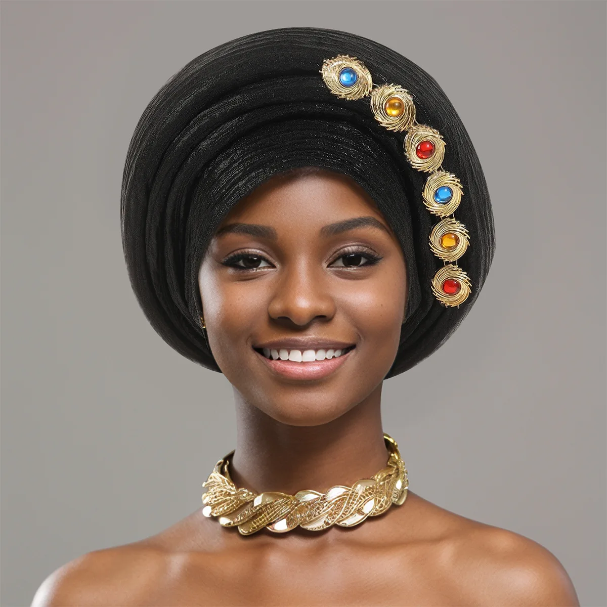 Nigerian Wedding Geles African Headtie Auto Gele Turbans for Women Aso Oke Fabric Muslim Headwear Headpiece Female Head Wraps