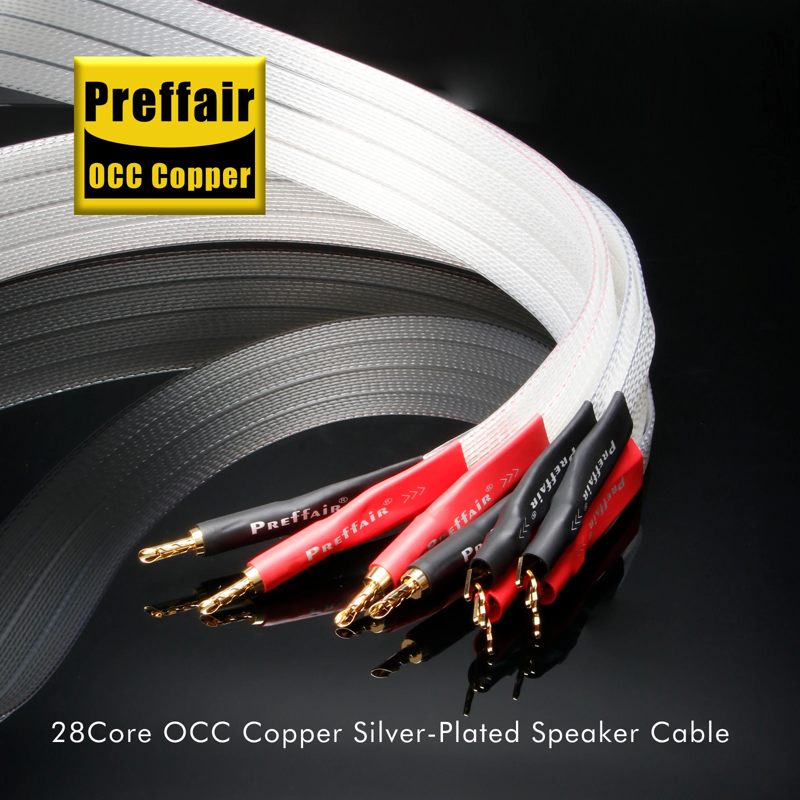 زوج كابل مكبر الصوت 8N OCC كابل القرن سلك مكبر الصوت مطلي بالفضة PTFE تفلون التدريع Y المجرف والموز Z المقابس لمكبر الصوت #1