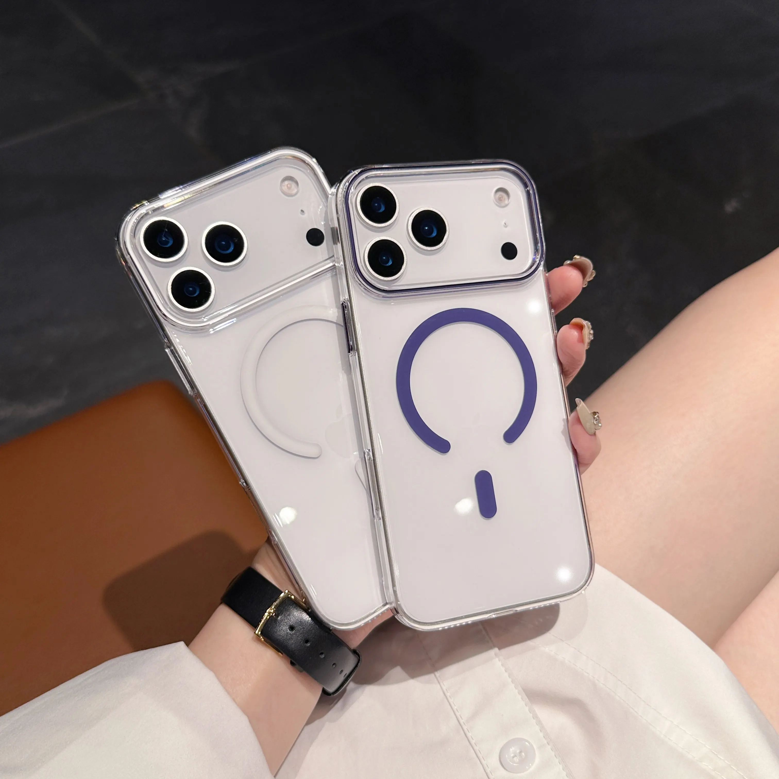 حافظة هاتف مغناطيسية شفافة لهاتف آيفون 17 16 15 14 13 12 Pro Max 17 Pro 17 شحن لاسلكي مقاوم للصدمات لهاتف Magsafe الغطاء الخلفي