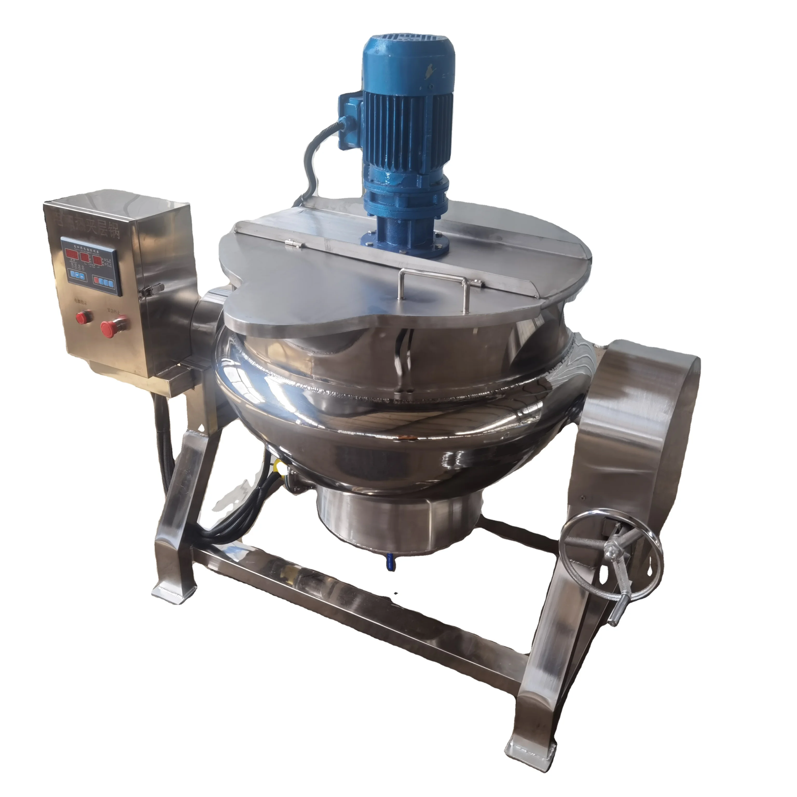 -kk MD Automatic 100L Electric Jacketed Kettle Gas Heating Double Steam 304 Stainless Steel Non-Stick Industrial Cooking Pot 9kw