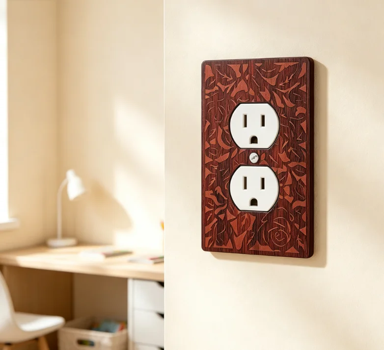 Cross‑border Retro Wood Grain Floral Carved Outlet Cover American Art Pattern Wall Socket Plate Home Wall Decor
