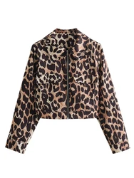 HH Vintage Casual Women Jackets Leopard Print Zippers Turn-down Collar Short Coats New Fashion 2024 Spring Holiday Jackets