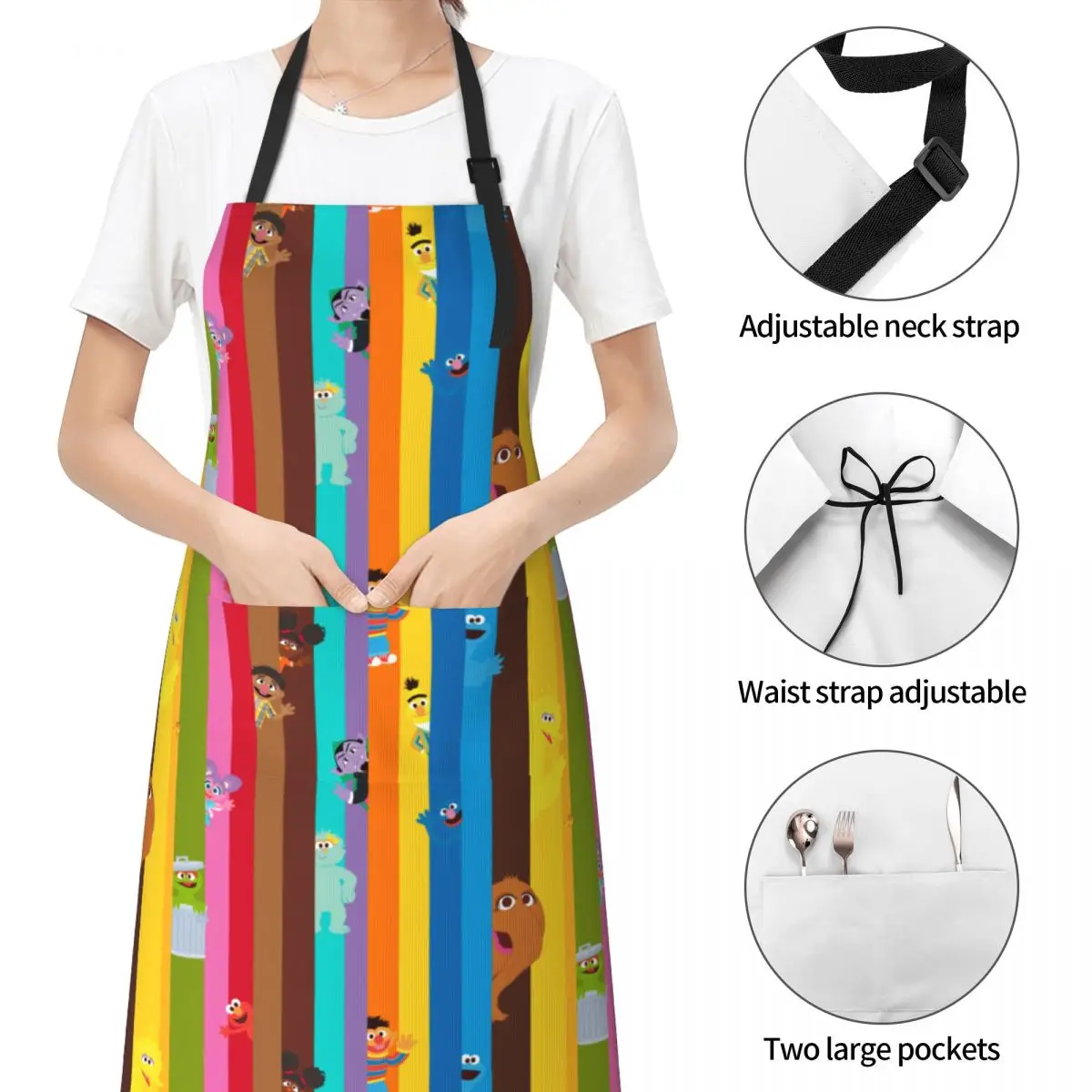 Cookies Monsters Cartoon Kitchen Cooking Aprons Water Resistant Adjustable Neck Strap Cooking BBQ Grilling Chef Pockets Aprons