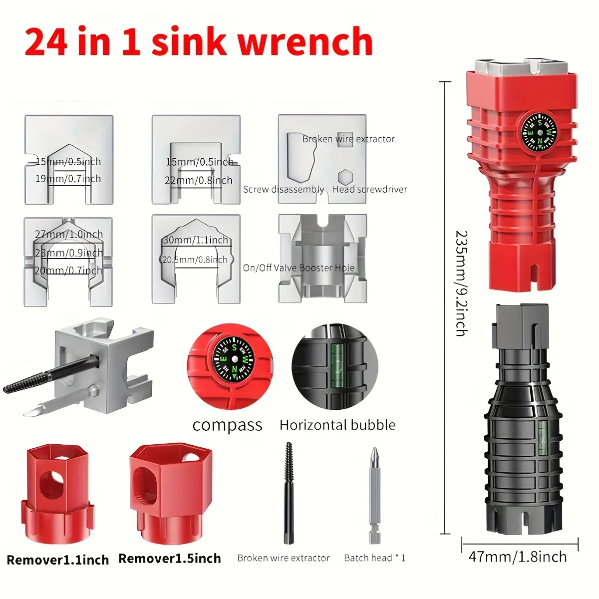 1-teiliges Reparaturwerkzeug-Set für Bad- und Küchenarmaturen – 24-in-1-Glückschlüssel – Detail 8