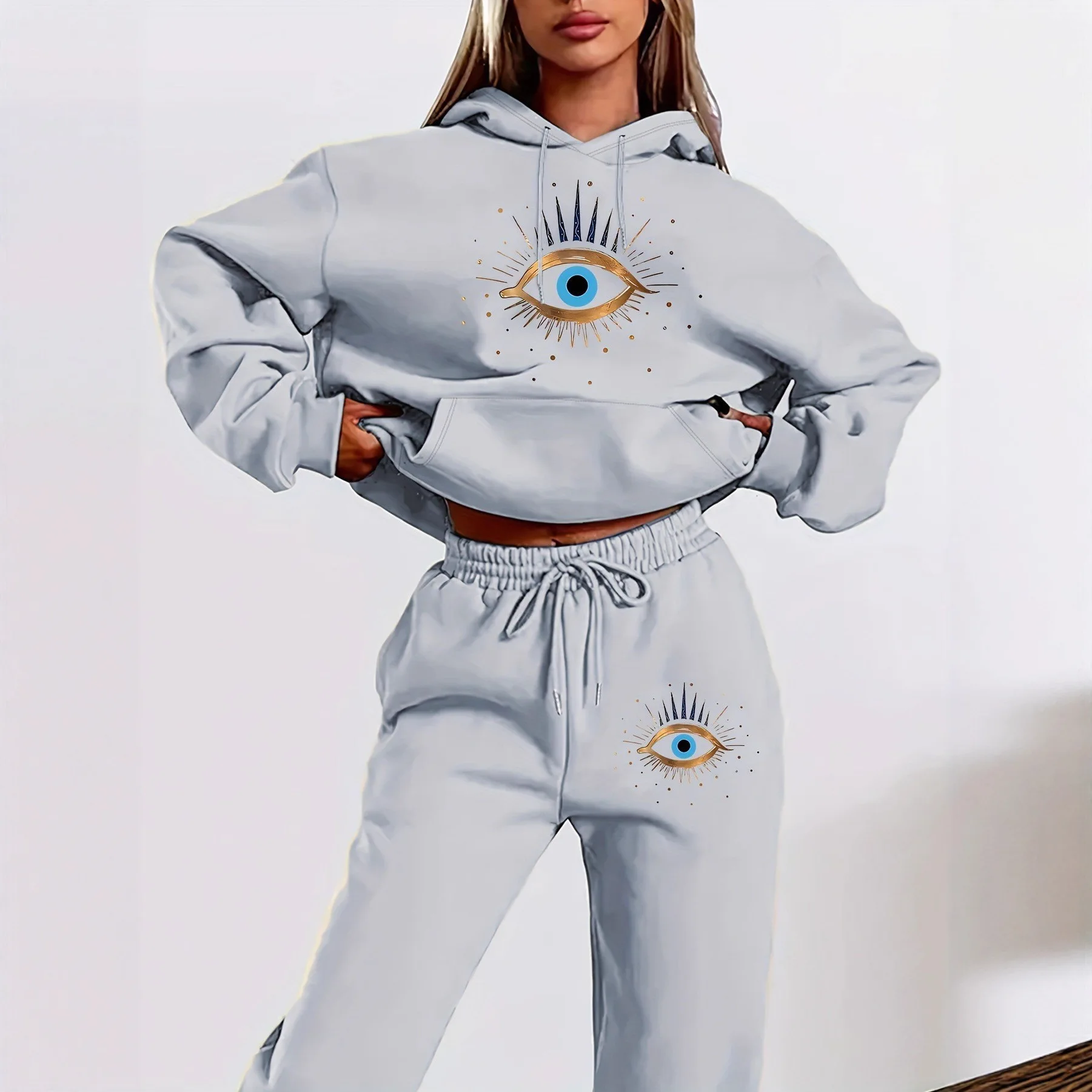 New Devil's Eye Women’s Sets Hoodie+Sweatpant 2-piece Designer Clothes Fashion Jogging Clothing Outdoors Famale Sports Suit